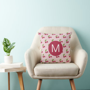 Coussin Motif joli cerise Monogramme personnalisé