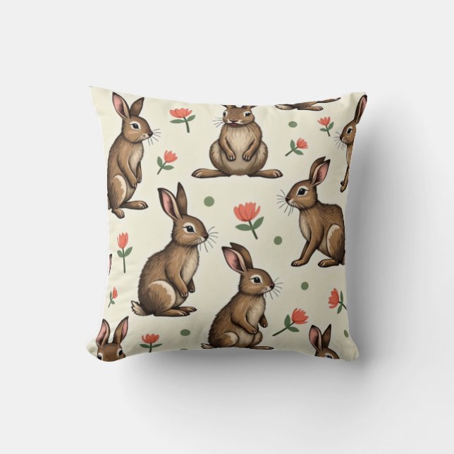 Coussin motif lapin vintage (Recto)