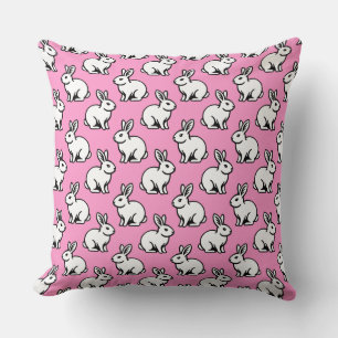 Coussin Motif lapins - noir et blanc avec rose