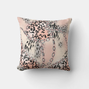 Coussin Motif léopard, fleurs, chaîne, roses