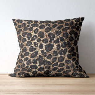 Coussin Motif Léopard Noir Marron Or Pailleté Luxe