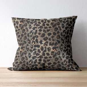 Coussin Motif léopard or noir brun pailleté de luxe