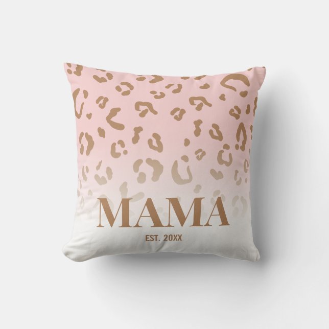 Coussin Motif léopard rose moderne maman personnalisée (Recto)