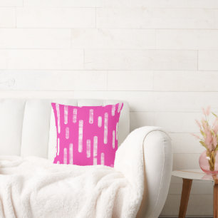 Coussin Motif Lignes arrondies Blanc sur rose vif