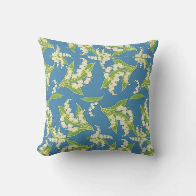 Coussin Motif Lily-of-the-Valley sur Blue (Recto)