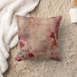 Coussin Motif lin floral rose rustique (6)