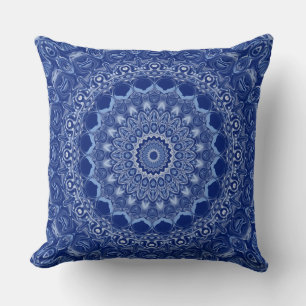 Coussin Motif Mandala bleu avec symétrie Starburst