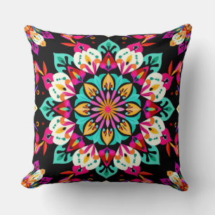 Coussin Motif Mandala Floral Coloré