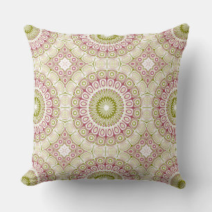 Coussin Motif Mandala Olive et Rose