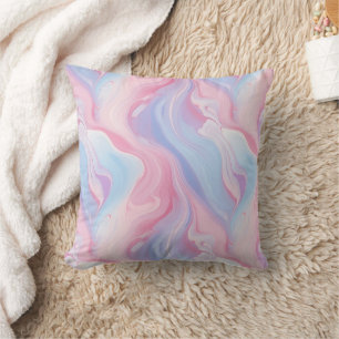 Coussin Motif Marbré Pastel Tourbillonnant Rose Bleu Abstr