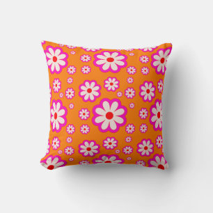 Coussin Motif marguerrier rose et orange les années 70 BOH