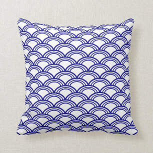 Coussin Motif Marine Blue Seigaiha