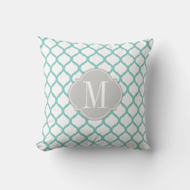 Coussin Motif marocain bleu et blanc d'Aqua avec le (Recto)