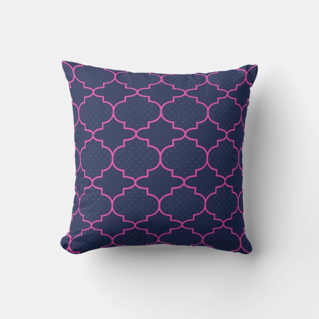 Coussin Motif marocain de rose de bleu marine avec le pois (Recto)