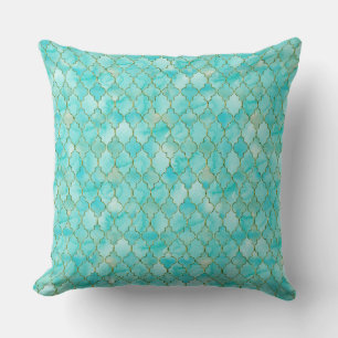 Coussin Motif Marocain Gold et Aqua
