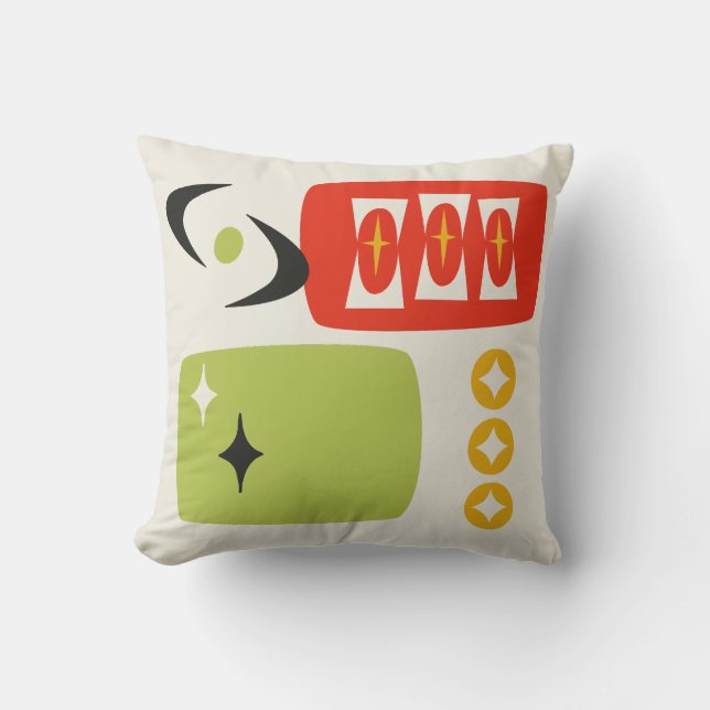 Coussin Motif MCM de l'âge atomique en rouge, vert, jaune (Recto)