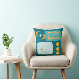 Coussin Motif MCM de l'âge atomique en Turquoise, Aqua, Or
