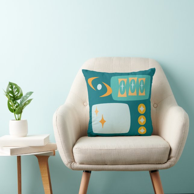 Coussin Motif MCM de l'âge atomique en Turquoise, Aqua, Or (Chaise)
