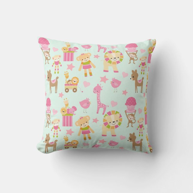 Coussin Motif mignon avec des animaux heureux et des jouet (Recto)