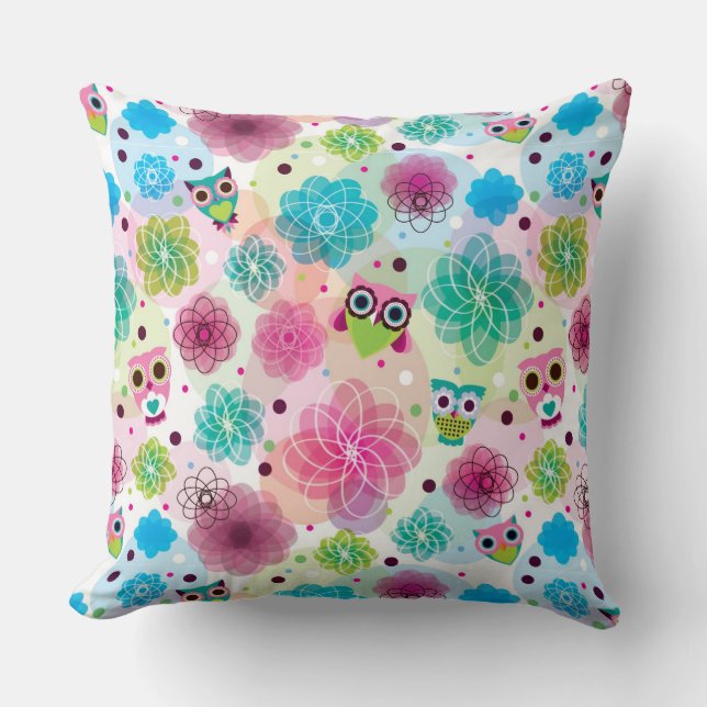 Coussin Motif mignon d'arrière - plan de hibou de fleur (Recto)