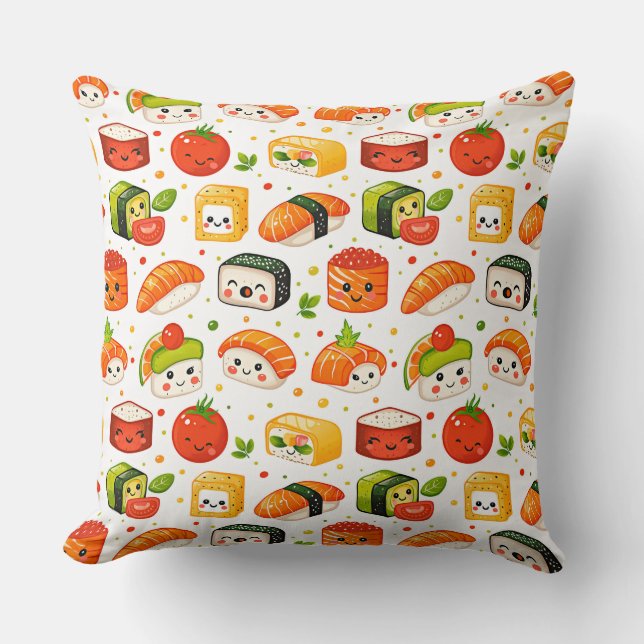Coussin Motif mignon kawaii caractères sushi de nourriture (Recto)