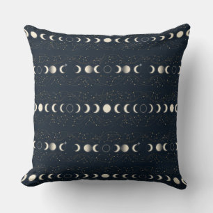 Coussin Motif minimaliste des phases lunaires avec des éto