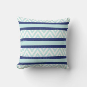 Coussin Motif Mint Blue & Navy Stripes Chevron