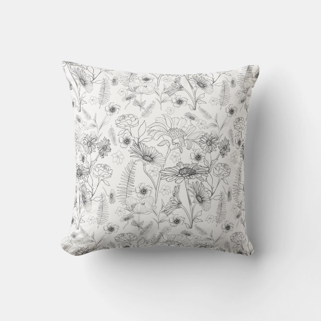 Coussin motif moderne chic de fleur de marais noir (Recto)