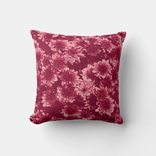 Coussin Motif moderne Dahlia graphique, Bourgogne et rose (Recto)