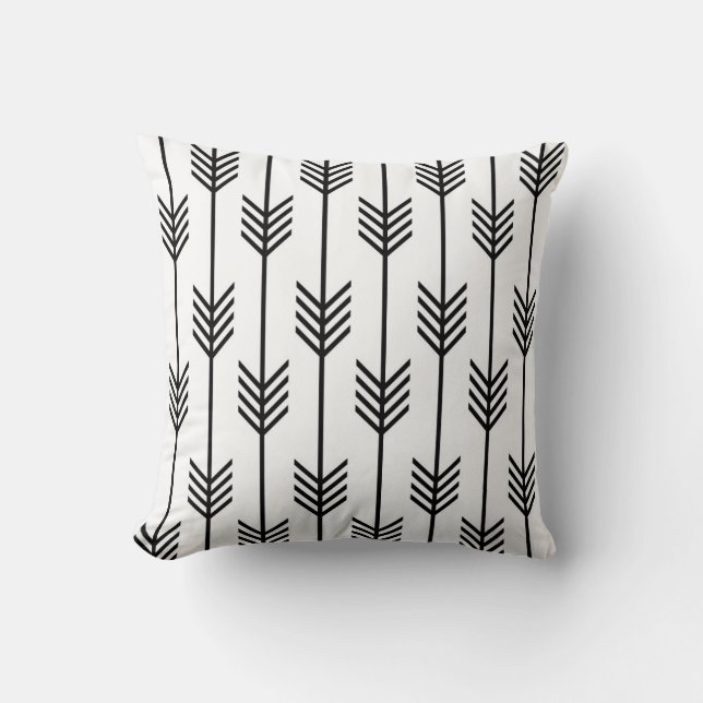 Coussin Motif moderne de Fletching de flèche noir et blanc (Recto)