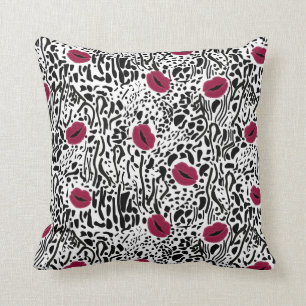 Coussin Motif moderne des lèvres B&W de rouge à lèvres