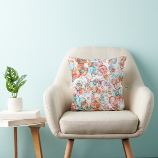 Coussin Motif moderne orange et bulles turquoise