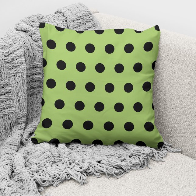 Coussin Motif moderne vert citron points noirs (Créateur téléchargé)