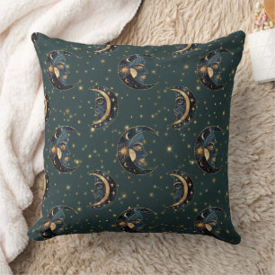 Coussin Motif mystique de croissant de lune et d'étoiles