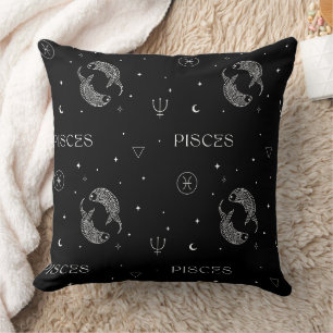 Coussin Motif mystique du zodiaque Balance en noir et blan