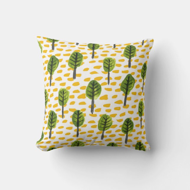 Coussin Motif Naïve Green Black Tree (Recto)