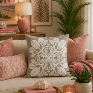Coussin Motif Naupaka de quilt hawaïen Blanc