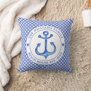 Coussin Motif Nautical Blue En vichy - Family Beach House