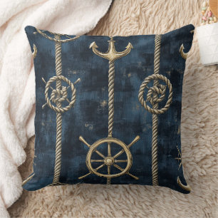 Coussin Motif nautique Ancre & Barre dorée