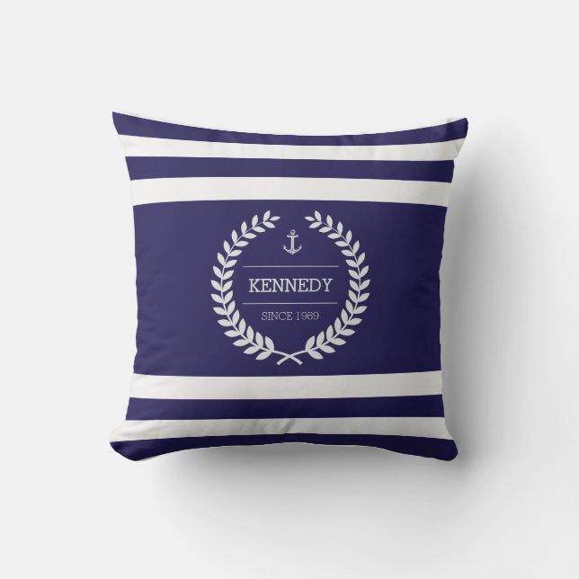 Coussin Motif nautique personnalisé de rayure de crête de (Recto)