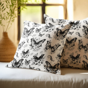 Coussin Motif noir blanc papillon