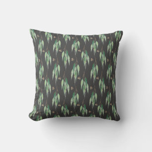 COUSSIN MOTIF NOIR EUCALYPTUS VERT SAGE