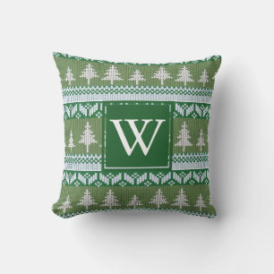 Coussin Motif nordique vert de sapins décoré d'un
