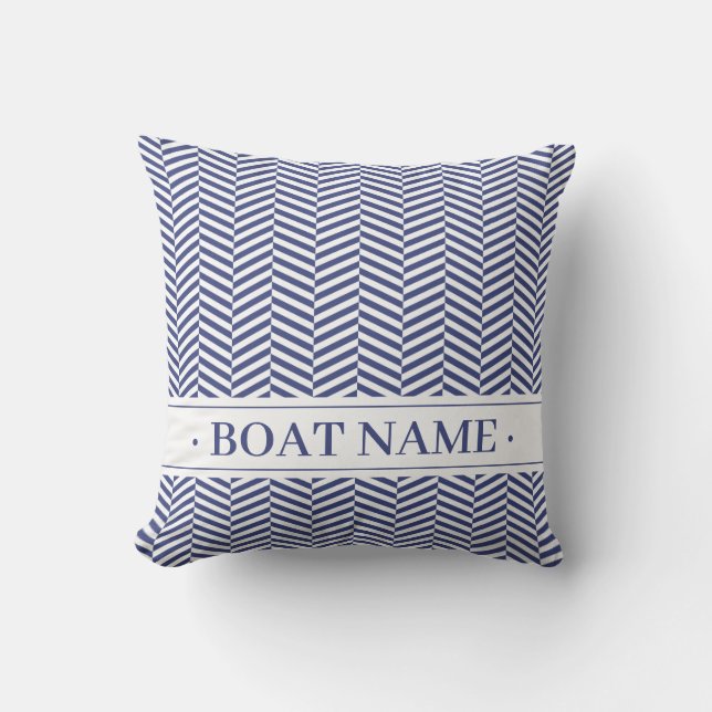 Coussin Motif Ocean Blue et White Herringbone. (Recto)