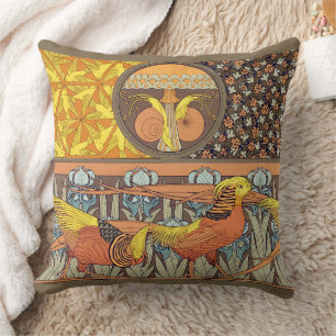 Coussin Motif oiseau de la nature Art nouveau français vin