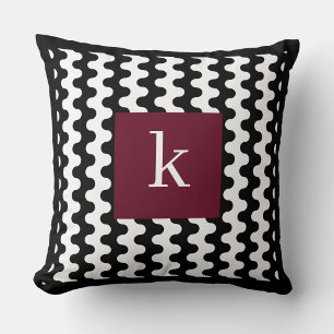 Coussin Motif ondulé gras Monogramme Noir Blanc Bourgogne