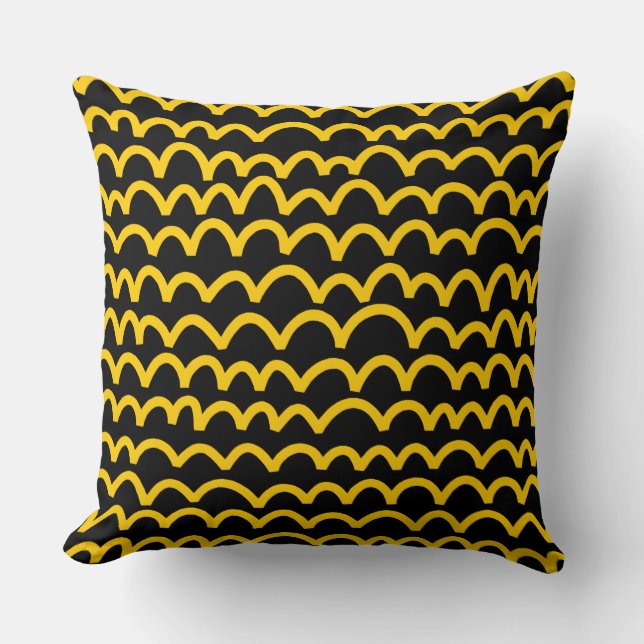 Coussin Motif ondulé - orange sur noir (Recto)