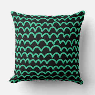 Coussin Motif ondulé - Vert marin sur noir