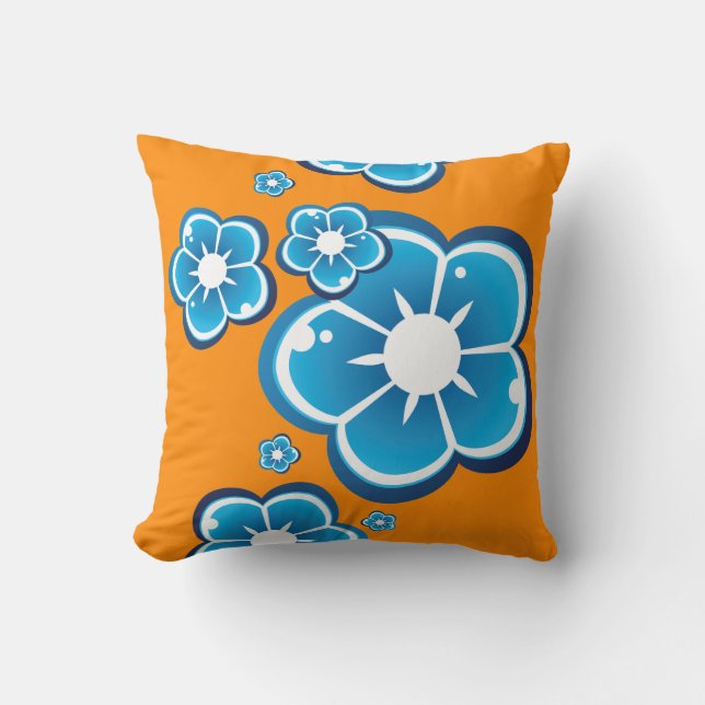 Coussin Motif orange bleu de fleur florale (Recto)