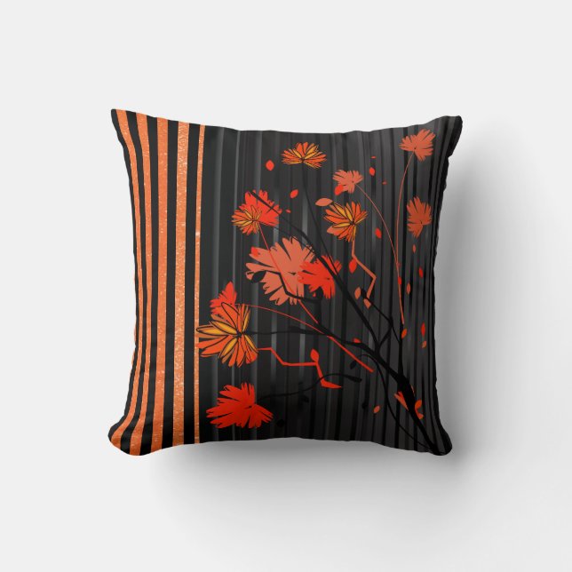 Coussin Motif orange de rayure d'art déco (Recto)